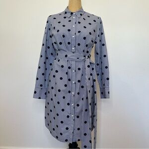 Boden Navy White Polka Dot and Striped Button Up Shirt Dress, size 12, NWOT